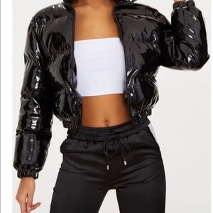 PrettyLittleThing Black Vinyl Puffer Jacket